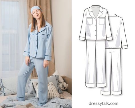 Pyjama Sewing Pattern, Elastic Waist Skirt Pattern, Wrap Dress Sewing Patterns, Hoodie Sewing Pattern, Wrap Skirt Pattern, Formal Dress Patterns, Pijamas Women, Long Dress Patterns, Pajama Pattern