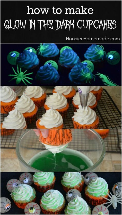 Glow Cupcakes Black Lights, Black Light Cupcakes, Foods That Glow Under Black Light, Glow In The Dark Cupcakes Neon, Glow Party Cupcakes, Glow Cupcakes, Dark Cupcakes, Glow In The Dark Cupcakes, Fun Halloween Party Food