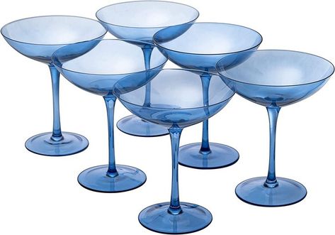 Blue Glass Champagne Coupe Prosecco Mimosa, Fancy Champagne, Champagne Martini, Elegant Engagement Party, Wedding Toasting Glasses, Unique Glasses, Champagne Coupe Glasses, Colorful Cocktails, Champagne Party