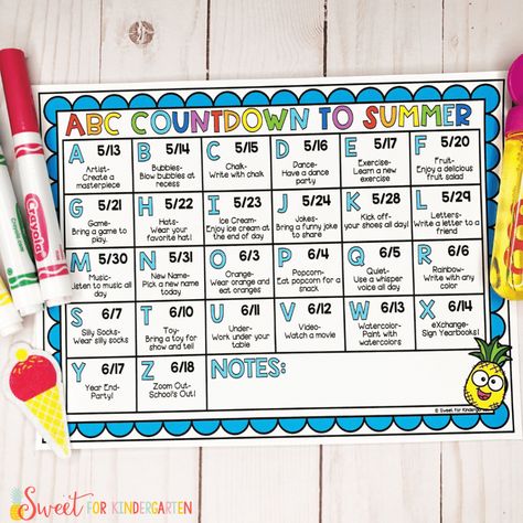 Abc Countdown To Summer, End Of Kindergarten, Teacher Vision Board, June Ideas, Abc Countdown, Countdown Ideas, April Preschool, Preschool Organization, School Countdown