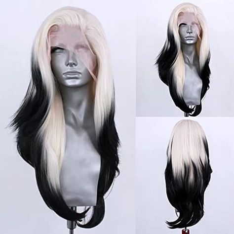 🌈 Get ready to slay with the RONGDUOYI Ombre Color Synthetic Lace Front Wig! 🎉 Designed for women who love natural straight hairstyles, this platinum black lace wig is a game-changer. ✨ With a glueless natural hairline and comfortable fit, you can confidently rock this synthetic wig for daily wear or to spice up your costume party looks. 💃 #AD #CommissionsEarned White Black Ombre Hair, Black And Blond Hair, Black And Platinum Hair, White To Black Hair, Black Lace Wig, Black And White Wig, Colorful Wig, High Fashion Hair, Ceremony Photography