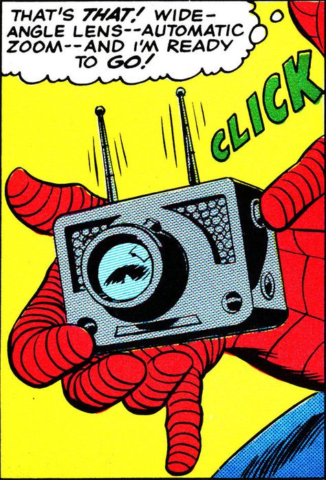 Vintage Camera Style Spiderman With Camera, Vintage Spiderman, Live Gif, Camera Life, Live In Japan, Superhero Fashion, Internet Art, Classic Camera, Vintage Comic Books