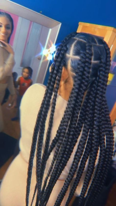 Goddess Jumbo Box Braids, Large Size Knotless Box Braids, Large Knotless Braids Hairstyles Long, Long Jumbo Braids For Black Women, Jumbo Single Braids, Big Singles Box Braids, Bug Knotless Box Braids, Knotless Feed In Braids, Long Single Braids For Black Women