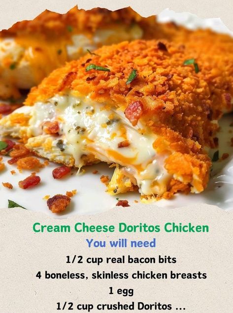 Chive And Onion Cream Cheese, Doritos Chicken, February Quotes, Dorito Chicken, Chicken Stuffed, Cheesy Bacon, Crusted Chicken, Turkey Recipes, Pasta Dishes