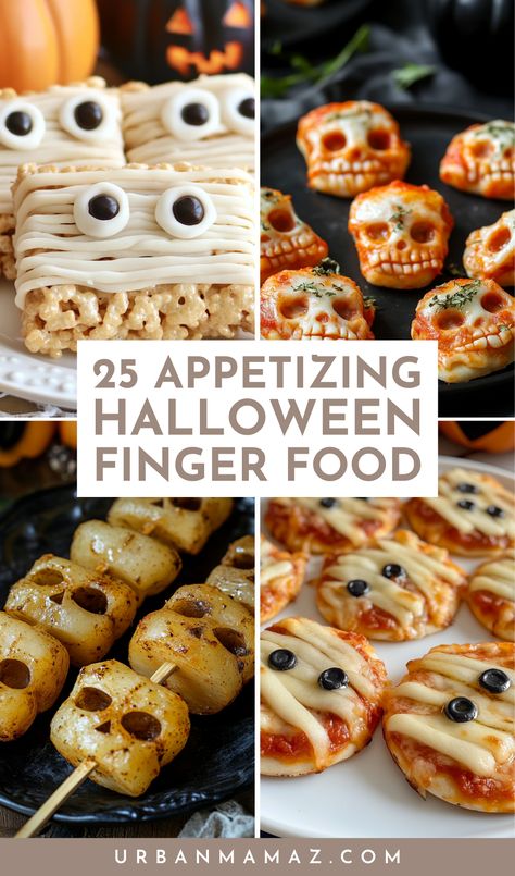 Looking for appetizing Halloween finger food? Check out this ultimate list of 25 Halloween finger food ideas to wow your guests! Halloween Appies Snacks, Halloween Hot Dog Fingers, Finger Foods Halloween Party, Cute Halloween Appetizers, Halloween Theme Food Ideas, Halloween Appetizers Easy Party Ideas, Ghost Food Ideas, Halloween Party Charcuterie Board, Halloween Party Apps