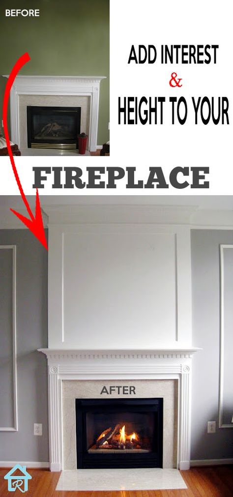 Easy way to add interest and height to your fireplace Basement Remodeling Before And After, Classic Staircase, Fireplace Modern Design, Molding Ideas, Brick Fireplace Makeover, Fire Places, Farmhouse Remodel, Fireplace Remodel, Fireplace Ideas