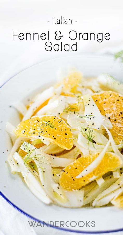 Introducing our delicious Fennel and Orange Salad recipe - it's a real crowd pleaser! This Italian orange salad with fennel and cracked pepper is the perfect side dish, but you can also enjoy this refreshing winter salad on its own for lunch or dinner. Only four ingredients are needed for this quick and easy salad recipe. | wandercooks.com #fennelandorangesalad #italiansalad #wintersalad #orangefennelsalad Fennel Orange Salad, Orange Salad Recipes, Perfect Salad Recipe, Fennel And Orange Salad, Fennel Recipes, Perfect Salad, 4 Ingredient Recipes, Juicy Orange, Fennel Salad