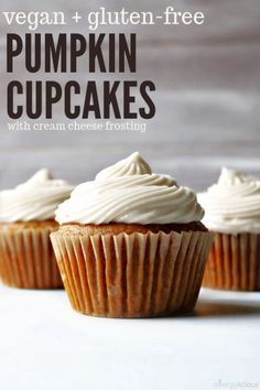 Vegan Pumpkin Dessert, Vegan Gluten Free Cupcakes, Glutenfree Recipe, Gluten Free Cupcakes, Cupcakes With Cream Cheese Frosting, Vegan Cupcakes, Delicious Cream, Pumpkin Cupcakes, Gluten Free Pumpkin