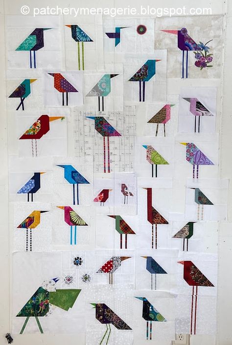 The Patchery Menagerie: Student Bird Quilt #1 Tree Quilt Pattern, Bird Quilt Blocks, Bright Quilts, Chicken Pattern, Scrappy Quilt Patterns, Bird Quilt, Landscape Quilts, Animal Quilts, Patchwork Quilt Patterns