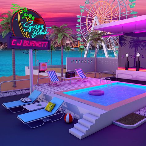 80s Room Aesthetic Neon, Futuristic House Design, 80s Room Aesthetic, 80s Room, Futuristic House, Futuristic Home, New Retro Wave, Retro Room, Neon Aesthetic