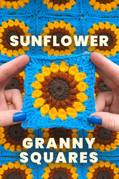 Learn how to crochet this easy sunflower granny square pattern, and turn it into your own crochet bag. Easy Sunflower Granny Square Crochet, Crochet Sunflower Granny Square Bag Pattern Free, Sunflower Crochet Granny Square, Sunflower Granny Square Pattern Free, Granny Square Color Combos, Sunflower Granny Square Bag, Square Tote Bag Pattern, Granny Square Tote Bag Pattern, Crochet A Sunflower