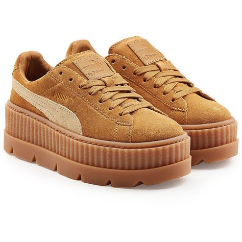 FENTY Puma by Rihanna The Cleated Creeper Sneakers ($170) ❤ liked on Polyvore featuring shoes, sneakers, brown, brown suede sneakers, suede shoes, puma footwear, creeper platform shoes and puma trainers Platform Puma Sneakers, Brown Platform Shoes, Shoes Sneakers Brown, Rihanna Shoes, Suede Creepers, Platform Shoes Sneakers, Puma Creepers, Puma Rihanna, Puma Fenty