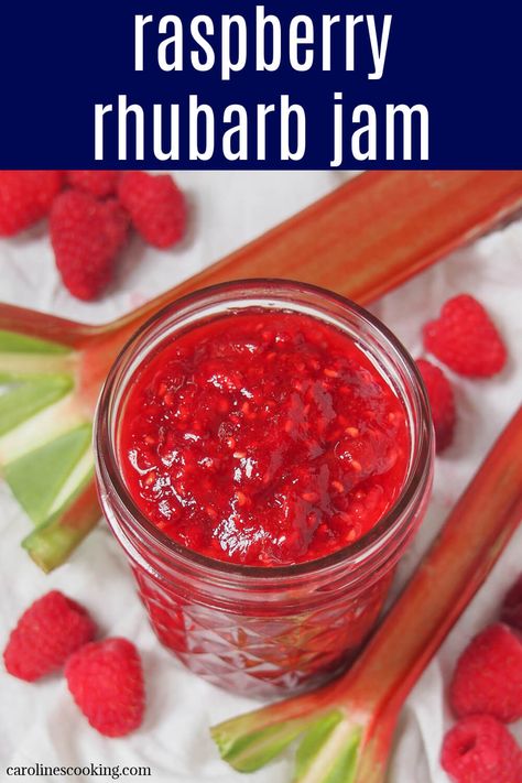 Raspberry rhubarb jam is easy to make with just a few ingredients and has a wonderful texture and sweet-tart flavor. Perfect on toast and more. Rhubarb Raspberry Jam Recipes, Raspberry Rhubarb Jam Canning, Rhubarb Vanilla Jam, Raspberry Rhubarb Jam, Rhubarb Freezer Jam, Rhubarb Jelly, Low Sugar Jam, Raspberry Jam Recipe, Sweet Sauces