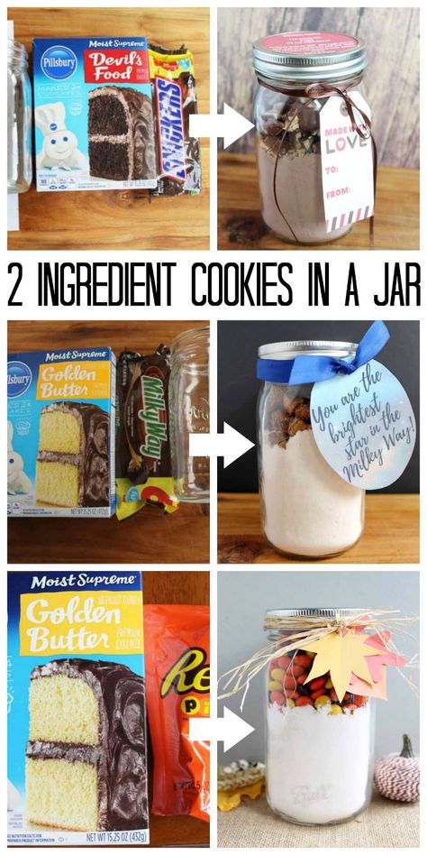 Jar Food Gifts, Mason Jar Gifts Recipes, Cookie Jar Gifts, 2 Ingredient Cookies, Christmas Jar Gifts, Cookies In A Jar, Easy Gift Idea, Mason Jar Christmas Gifts, Mason Jar Cookies