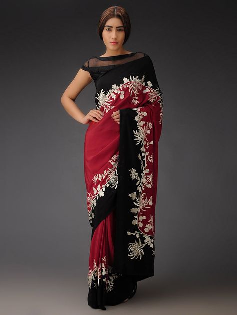 Buy Online at Jaypore.com Parsi Gara Saree, Black Chrysanthemum, Gara Saree, Blouses Designs, Indian Fashion Trends, Fancy Kurti, Indian Saree Blouses Designs, Manish Malhotra, Saree Blouses