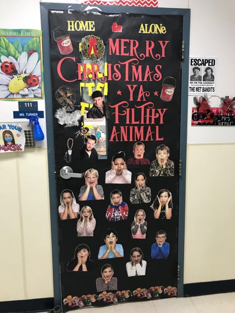 Funny Christmas Door Classroom, Home Alone Office Door Decorations, Christmas Decorating Door Contest, Home Alone Decorations Classroom, Snow Globe Christmas Door, Home Alone Classroom Door Decorations, Christmas Doors For School Contest, Christmas Door Decorating Contest Movie Theme, Christmas Door Decorating Contest High School