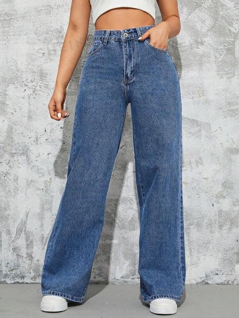 High Waist Wide Leg Jeans, Dress Up Jeans, Beachwear Fashion, Denim Pants Women, Fashion Fits, Women Denim Jeans, Jeans Boyfriend, High Waisted Denim, Colored Jeans