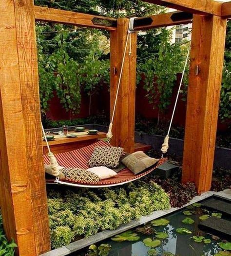 Landscaping Ideas, try the landscaping post idea # 8397572045 for designing your next garden plan. #landscapingbackyardeasy Backyard Hammock, Garden Swing Seat, Garden Swing, Backyard Playground, Decks Backyard, Ponds Backyard, Backyard Fences, Backyard Makeover, Budget Backyard