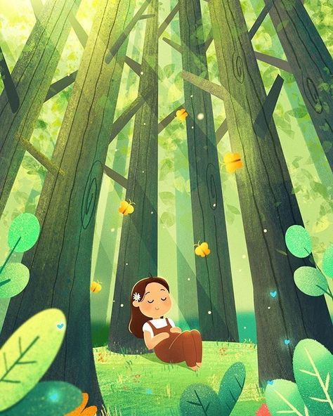 Joey Chou, Book Illustration Design, 동화 삽화, Illustration Art Kids, Inspirational Illustration, Forest Bathing, Picture Books Illustration, Forest Illustration, Childrens Books Illustrations