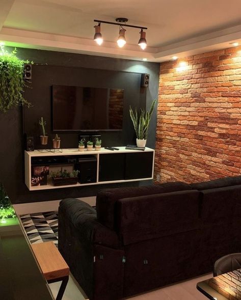 Feature Wall Tv, Tv Feature Wall Ideas, Tv Over Fireplace Ideas, Fireplaces Tv, Stand Decoration Ideas, Sala Industrial, Dining Table Console, Console Table Decor, Kitchen Light Fixtures