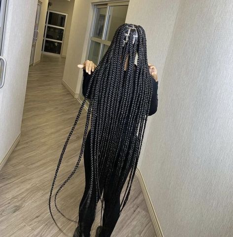 Knotless Box Braids Medium Knee Length, Large Ankle Length Knotless Braids, Medium Large Long Knotless Braids, Jumbo Knotless Braids Long, 40 Inch Knotless Braids, Big Box Braids Long, Medium Knotless Braids Long Length, Long Big Knotless Box Braids, Floor Length Knotless Braids