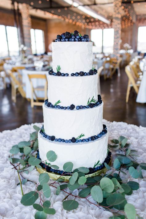 Greenery Cake, August Wedding Colors, Cake With Blueberries, Blueberry Wedding, Bridesmaid Dresses White, Navy Blue Bridesmaid, Laura Ann, White Bridal Gown, Dessert Bar Wedding