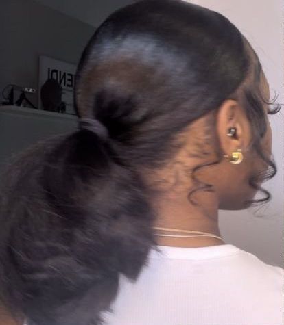 ꧁♡︎ pinterest : @kjvougee ♡︎꧂ like what you see? follow for more trendy pins! #naturalhair #naturalhairstyles #kjvougee #explorepage Slick Back Ponytail Natural Hair Straight, Slick Press Natural Hair Hairstyles, Curly Edges With Flat Iron, Medium Length Straight Hairstyles For Black Women, Hairstyles For Slick Press, Styles To Do With Silk Press, Black Girls Hairstyles Slick Back, Straight Up Hairstyles For Black Women, Silk Press With Edges