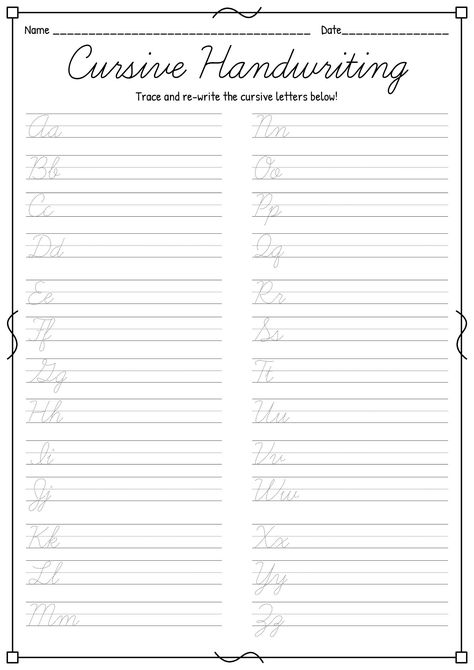 Cursive Chart, Cursive Writing Practice, Learn To Write Cursive, Handwriting Template, Free Cursive Fonts, Cursive Writing Practice Sheets, Cursive Worksheets, Letter Writing Practice, Cursive Handwriting Worksheets