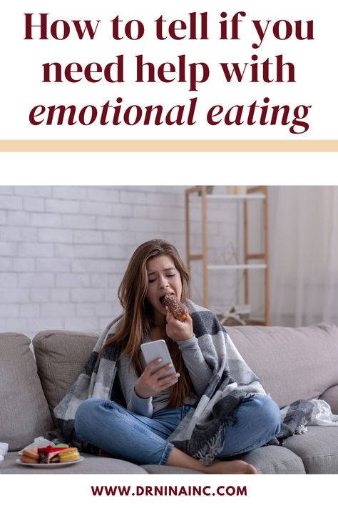 Do You Need Help With Emotional Eating? | Dr. Nina | We cannot get rid of feelings. Instead, we cope in other ways, including turning to food. Next time you have a craving, ask yourself what’s eating at you. Once you identify what you are feeling, you can start learning to express those emotions. Approach this with kindness and compassion. Respond to yourself as if you were talking with a friend or someone you care about or love. Read more on the blog! Emotional Eater, Food Psychology, Eat And Run, Stop Overeating, Changing Habits, Coping Strategies, Mindful Eating, Coping Mechanisms, Negative Emotions