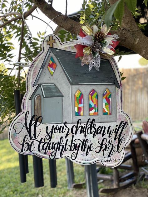 Church Door, Hanger Ideas, Diy Paint Projects, Painting Shop, Burlap Door Hanger, Burlap Door Hangers, Hanger Crafts, Door Hangers Diy, Burlap Door