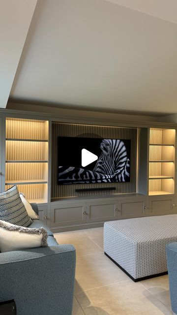 Built In Tv Wall Unit Modern Tv Cabinets, Media Wall High Ceiling, Media Wall Next To Door, Media Wall With Shelves, Hide Tv On Wall, Ikea Media Wall Hack, Tv Library Wall, Wall Entertainment Center Ideas, Media Wall With Storage