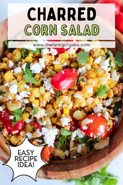 The taste of fresh summer corn shines in this flavorful Charred Corn Salad. Bursting with the sweetness of roasted corn, the freshness of cilantro, and the tang of fresh lime juice, this dish is a perfect side dish for a summer cookout! Charred Corn Salad, Frito Corn Salad, Roasted Corn Salad, Chili Cheese Fritos, Corn Salad Recipe, Charred Corn, Brunch Desserts, Corn Salad Recipes, Summer Cookout