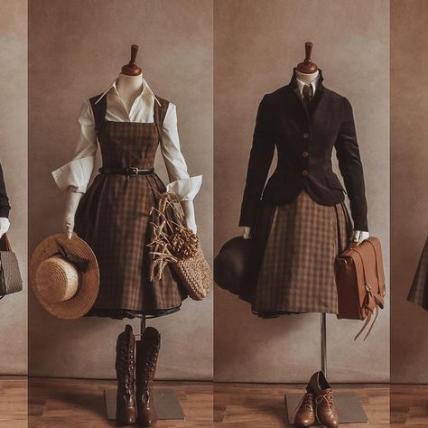 Victoriancore Aesthetic, Little Women Outfit Ideas, Garconne Style Outfit, Casual Victorian Outfits, Old Style Outfits, Vintage Clothing Ideas, Cottagecore X Dark Academia Outfits, Cottagecore Style Cotton Vintage Dress For Fall, Vintage Victorian Cotton Dress For Fall