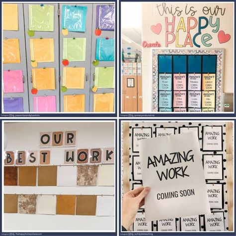 Displaying Classroom Work, Ways To Display Student Work In Classroom, Displaying Student Work Bulletin Board, School Hallway Work Display, Displaying Work In Classroom, How To Display Student Work In Classroom, Student Work Wall Classroom, Display Students Work In Classroom, Our Best Work Classroom Display