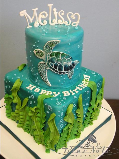 Adult Birthdays - Blue Note Bakery 2 Reese Recipes, Seaside Cake, Aquarium Cake, Sea Turtle Cake, Turtle Birthday Cake, Camping Cakes, Turtle Birthday Parties, Turtle Theme, Ocean Cakes