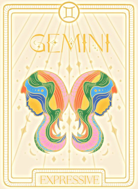 Zodiac Goddesses, Gemini Poster Vintage, Gemini Pictures, Gemini Graphic Design, Gemini Illustration Art, Gemini Illustration, Gemini Print Art, Astro Aesthetic, Pony Gold