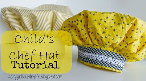 City Girl Country Life: Child's Chef Hat tutorial Chef Apron For Kids, Chef Hat Pattern, Chef Outfit, Chef Hats For Kids, Baby Chef, Sewing Station, Apron Patterns, Kid Chef, Spring Market