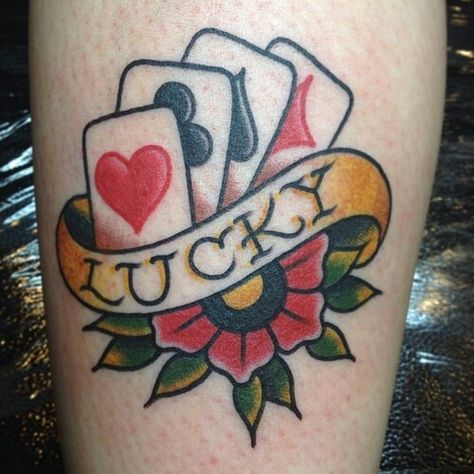 tattoo old school / traditional nautic ink - cards lucky Poker Tattoo, Ace Of Spades Tattoo, Spade Tattoo, Ace Tattoo, Lucky Tattoo, Luck Tattoo, Traditional Tattoo Old School, Traditional Tattoo Inspiration, Saved Tattoo