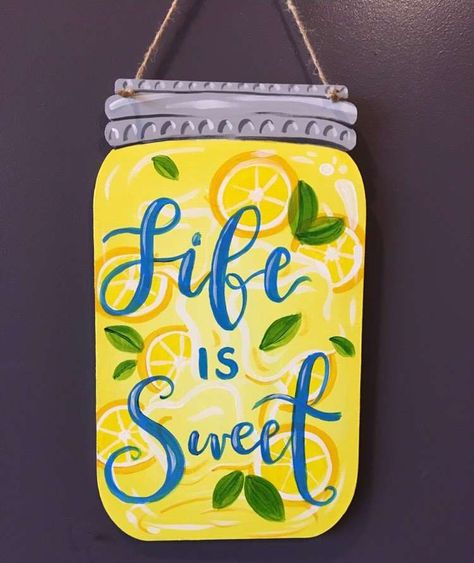 Diy Cutouts, Door Hangers Ideas, Naked Doors, Mason Jar Hanger, Letter Door Hangers, Mason Jar Door Hanger, Mason Jar Sign, Lemon Crafts, Simple Decorations