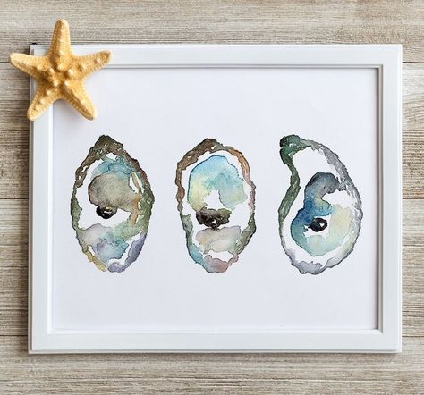 Watercolor Oyster, Oyster Painting, Oyster Art, Vegetable Painting, Watercolor Pineapple, Wall Art Beach, Watercolor Wall, Ocean Wall Art, Watercolor Walls