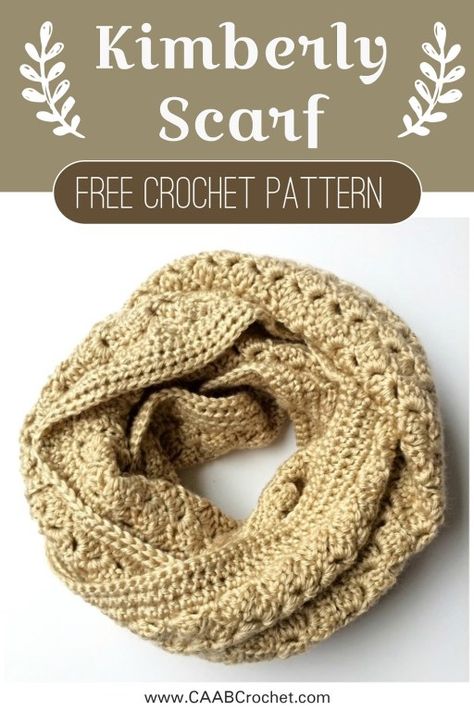 The Kimberly Scarf has an absolutely beautiful texture and it is created with just a simple repeat. You will love working this up and will be a piece you treasure forever! Free crochet pattern from Cute As A Button Crochet & Craft! #caabcrochet #freecrochetpattern #crochetscarf #infinityscarf Cowl Knitting Patterns Free Simple, Cowl Free Crochet Pattern, Crochet Pattern Infinity Scarf, Free Infinity Scarf Crochet Pattern, Cowls Crochet Pattern Free, Free Cowl Crochet Pattern, Infinity Crochet Scarf Pattern Free, Free Crochet Patterns For Scarfs, Cowl Scarf Crochet Pattern Free