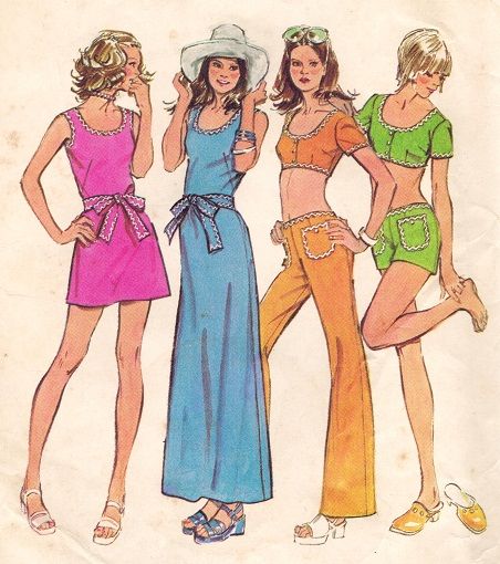 70s Sewing Patterns, 60s 70s Fashion, Vintage Dress Patterns, Crop Top Dress, Couture Mode, Retro Mode, Fashion Catalogue, 1970s Fashion, Simplicity Sewing Patterns