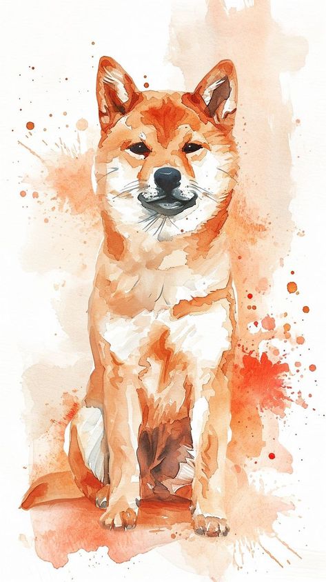 Shiba Inu Watercolor, Akita Inu Drawing, Shiba Painting, Shiba Inu Dog Drawing, Shiba Inu Painting, Shiba Inu Drawing, Water Animals Art, Shiba Inu Illustration, Shiba Inu Art