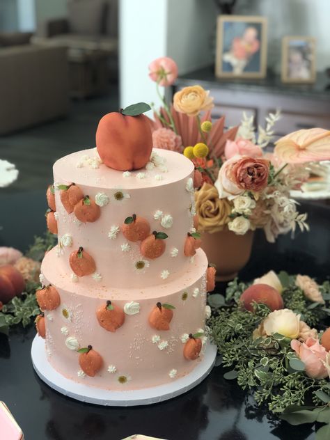 Sweet As A Peach Cake, Peach Theme Birthday Cake, One Sweet Peach Birthday Backdrop, Georgia Peach Baby Shower, Sweet Peach Birthday Cake, Peach Cake Decoration, Peach Baby Shower Cake, Peach First Birthday Cake, One Sweet Peach Birthday Cake