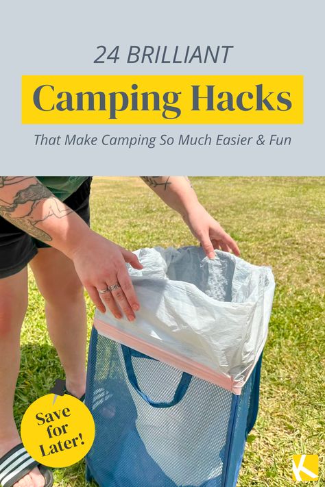 These genius camping hacks will make your next camping trip so much more enjoyable! Whether we're talking tasty camping food, easy camping meals, what items are camping essentials, or just smart camping ideas- The Krazy Coupon Lady brings you all the outdoor camping tips you never knew you needed. Get the kids and family involved in your weekend camping aesthetic trip with fun nature games, easy ways to keep bugs away, and delicious campfire treats. Read on for all our camping tips and tricks! Camping Made Easy Ideas, Camping Hacks That Are Borderline Genius, Easy Diy Camping Hacks, Camping Set Ups Ideas, Cabin Hacks Tips, Camping Tricks And Tips, Food Ideas For Camping Easy, Summer Camping Hacks, Family Tent Camping Hacks