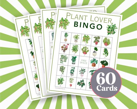 60 Plant Bingo Game Cards, Green House Plant Bingo Boards, Pre Filled Plant Lover Game B67 Nature Games, Game Bingo, Easter Games For Kids, Printable Puzzles For Kids, Bingo Board, Birthday Diy, Bingo Games, Game Cards, Green House