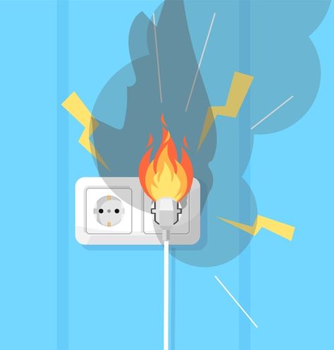 Electrical Fire, Fire Insurance, Electric Fire, Color Illustration, Fire Hazard, Turquoise Background, Electrical Safety, Short Circuit, Rgb Color