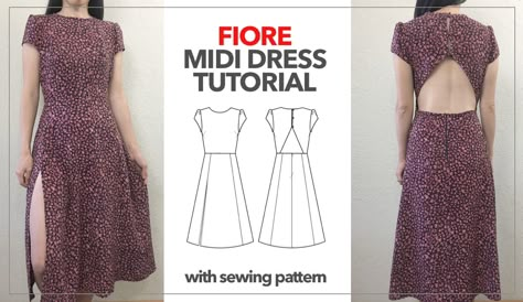 Fiore Midi Dress Tutorial With Sewing Pattern – Fashion Wanderer Sewing Pattern Women Dress, Sewing Pattern Women, Dress Pattern Sewing, Midi Dress Pattern, Dress Pattern Pdf, Dress Tutorial, Backless Midi Dress, Split Hem Dress, Pattern Dress Women