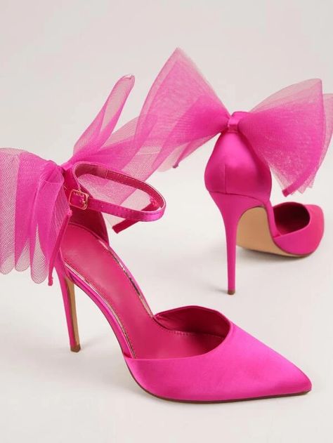 Fancy Closed Toe Ankle Strap Stiletto Pumps | SHEIN USA Pink Prom Shoes, Hot Pink Wedding Shoes, Barbie Pink Shoes, Pink Heels Outfit, Pink Shoes Outfit, Princess Heels, Fuchsia Heels, Hot Pink Shoes, Pink Wedding Shoes