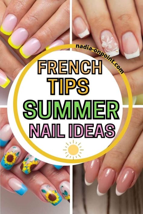 Summer French Tip Nails To Try out This Summer Summer Nails French Manicure, August Nails Designs French Tip, Nails French Ideas Square, Bright Summer Nails French Tips, Fun French Tips Short Nails, French Manicure Beach Nails, Summer French Tip Designs, Summer Nails Colored Tips, Classy Summer Nails Simple French Tips